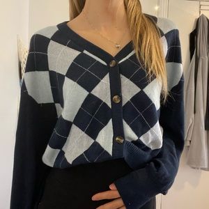Checkered blue sweater vest/ Cardigan